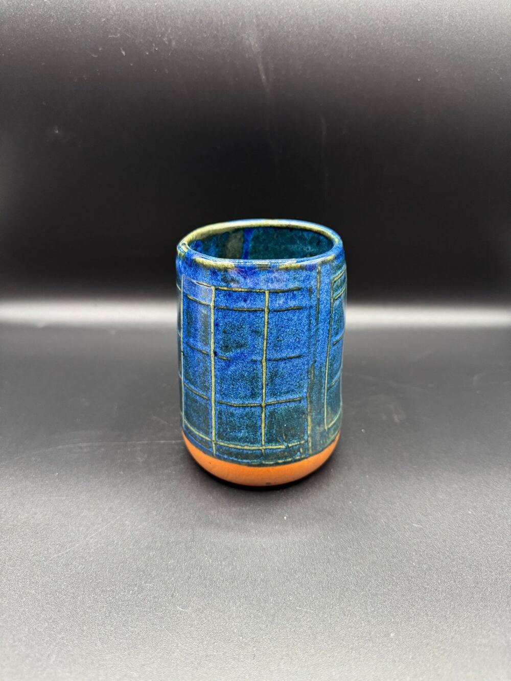 Blue & Green Plaid Ceramic Vase